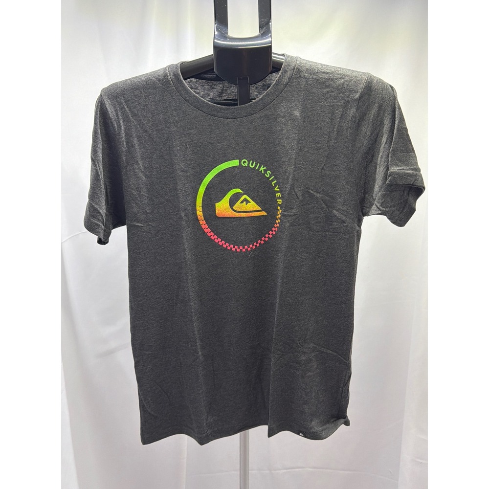 Quiksilver Boys Large Charcoal Heather Neon Gradient Logo Graphic T-Shirt L